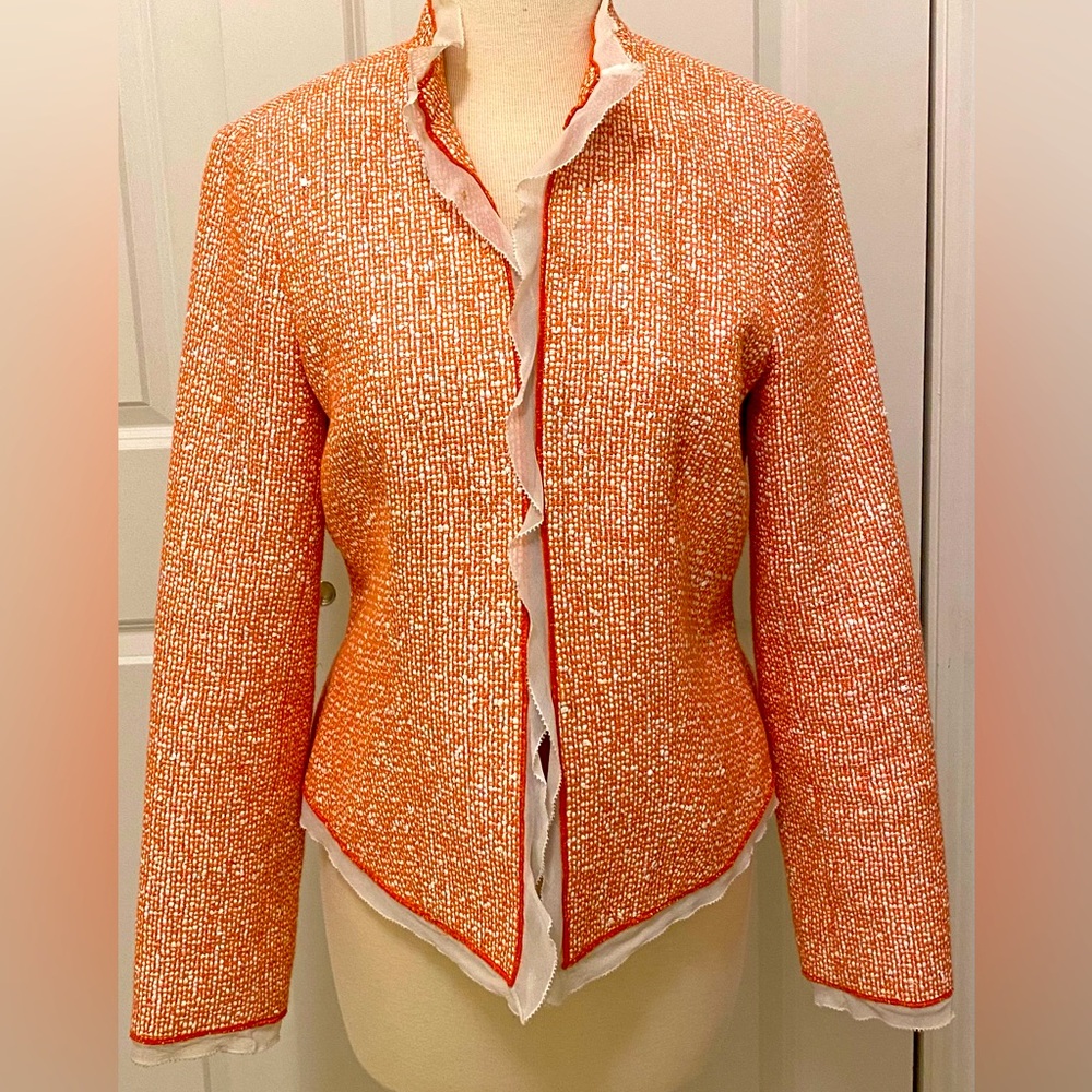 Orange, White and Silver Metallic Woven Doncaster Jacket, size 6